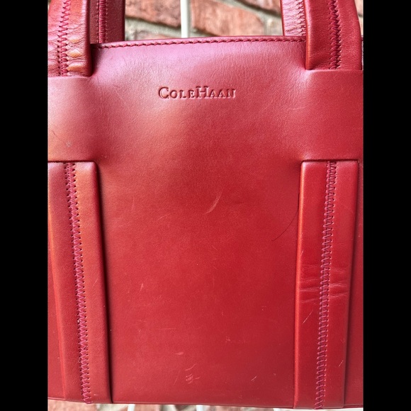 Cole Haan Red Leather Shoulder Bag Purse Dual Handles - Picture 2 of 13